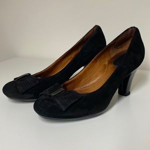 Clarks Suede and Patent Leather Bow Heels